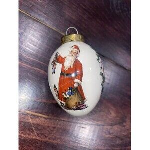 Vintage The Egg Lady Christmas Tree Ornament Santa Claus Hand Painted Elf Crack